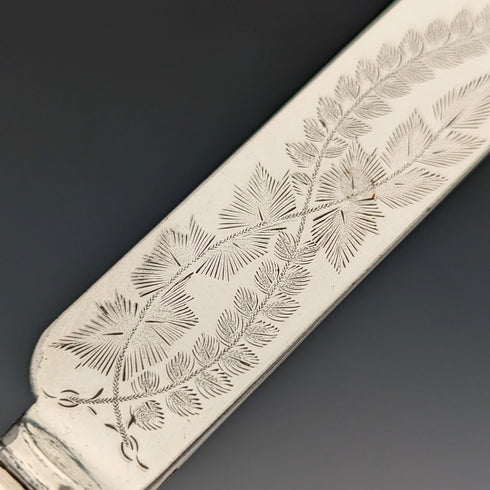 Late 19th Century British Antique White Mother of Pearl Handle Fruit Cutlery Set of 6 Pairs with Tray